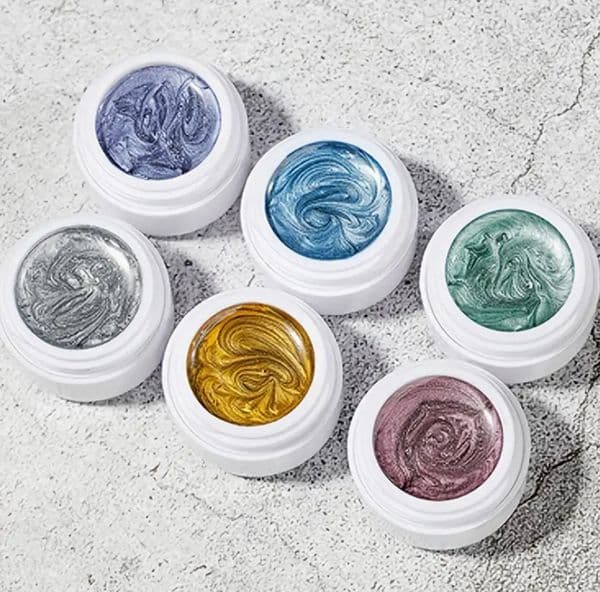 Metallic Swirl Gel Nail Polish Set 6 Shades, 3D Shimmer Effect, Long-Lasting Formula, Professional Quality For Eye-Catching Manicure