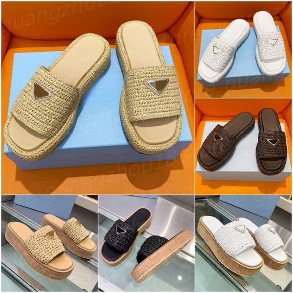 10A Premium Designer Platform Slippers Women's Summer Woven Slippers with Bark Pattern Holiday Beach Shoes 22870 26913