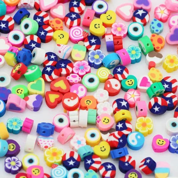 50-100pcs Mixed Flower,Fruit,Stars,Butterflies,Heart Polymer Clay Spacers Loose Beads For Jewelry Making DIY Bracelets Necklace