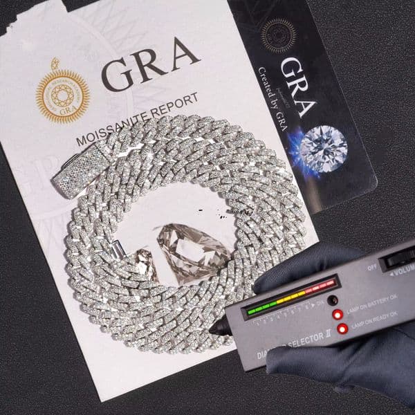 necklace moissanite chain cuban link chain pass test 8-14mm wide gra moissanite diamond gold sterling sier cuban link chain for men hip hop necklace