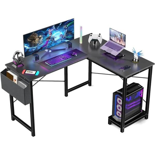Electric Desk Tables L Shaped Computer Desk Wood Corner PC Gaming Table With Side Storage Bag for Home Office Small Spaces Black