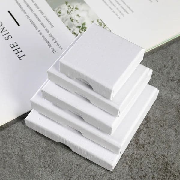 12Pcs 1.5CM Whie Thin Kraft Paper Boxes For Earrings Necklace Bracelet Pendant Jewelry new 2025 Packaging Boxes Gift Storage Case