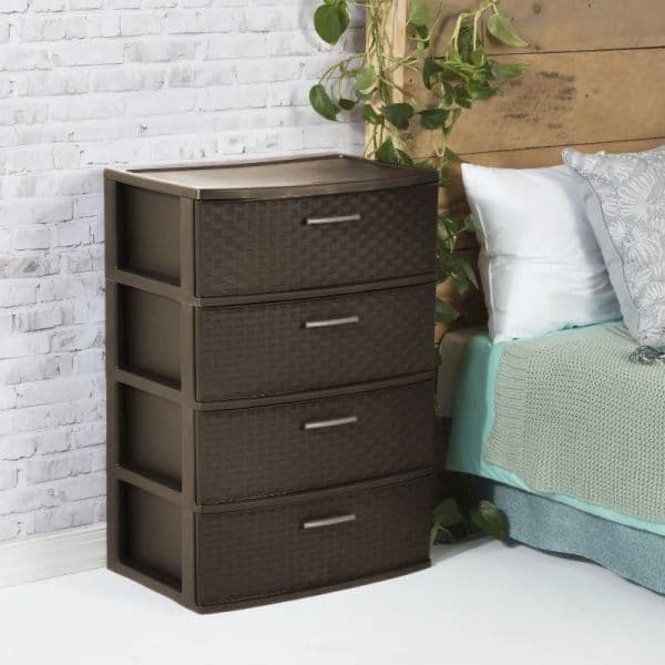 4 Sterilite Drawer Wide Weave Tower Espresso storage drawers kitchen 2025 drawer organizer under desk drawer