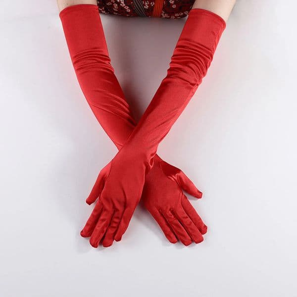 Classic Adult 2025 Black White Red Grey Skin Opera/Elbow/Wrist Stretch Satin Finger Long Gloves new Women Flapper Gloves Matching Costume