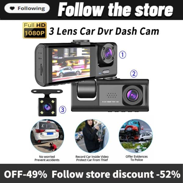 Car DVR 3 Cameras HD 1080P Dash Cam Car Video Recorder Rear View Camera Black Box 24H Parking Monitoring Car Accsesories