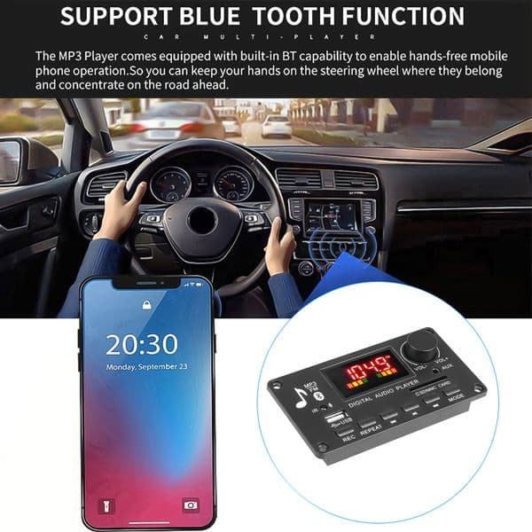 Bluetooth 5.0 MP3 Decoder Board 2*40W 80W Amplifier Audio Player 12V DIY MP3 Player Car FM Radio Module TF USB Mic Record Call