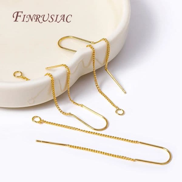 DIY Earring Making Accessories 18K Gold Plated Ear Wire Earrings Findings,Cable Chain Ear Thread with Center U-Bar and Open Ring