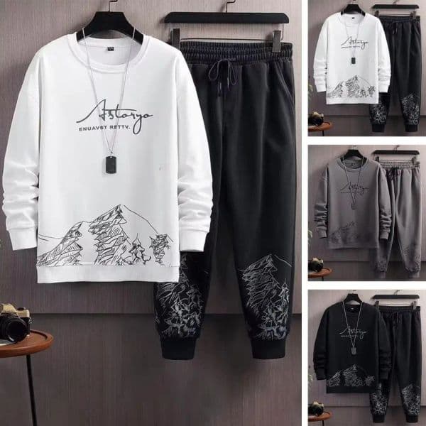 Printing Activewear Mountain Print Men s Casual Tracksuit Set with O neck Sweatshirt Jogger Pants for Autumn Winter Wear