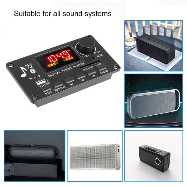 80W Amplifier MP3 Player Decoder Board DC 5V-26V Support Call Recording BT 5.0 Car FM Radio Module Support TF USB AUX 3.5 WAV