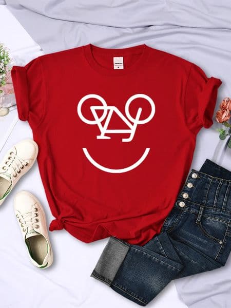 Inverting A Bicycle Printed Women 2025 Short Sleeve Street Summer new Breathable Tshirts Creativity Trend Casual Tee Clothing Womans Tops