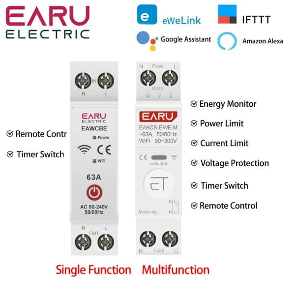 2025 eWeLink WiFi Smart Circuit Breaker MCB 1P 63A Timer Power Energy kWh Voltage Current Meter Protector Voice Remote new Control Switch