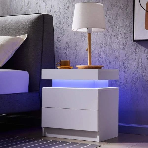 Side Bed Table With LED Light Bedside Tables for the Bedroom Furniture Generic Nightstand 2025 Set of 2 LED Nightstand new With 2 Drawers