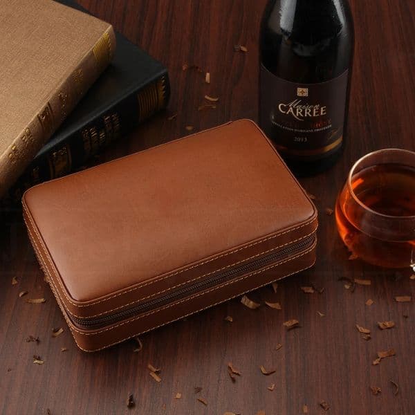Portable Cedar Wood Cigar Humidor Box Leather Wrap Travel Cigar Cigarette Case Storage 4 Cigars Humidifier for Sigar Smoking Accessories