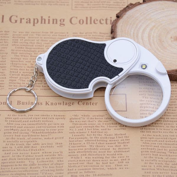 5X Handheld Magnifier Glasses Lamp Folding LED Light Magnifying Glass Portable Keychain Pocket Loupe Non-slip Elderly Reading