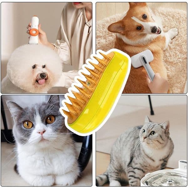 Steam Cat Brush - Three in One Cat Steam Brush - Cat Massage Comb | Self Cleaning Steam Cat Brush | Multi functional Pet Hair Re