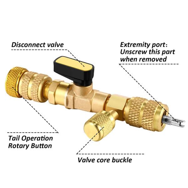 Valve Core Remover Installer Tool with Dual Size 1/4& 5/16 Port, Schrader Valve Tool for R22 R32 R410a R134a Refrigerant Systems
