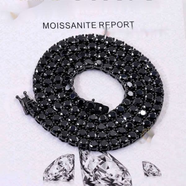 Hip Hop Iced Out Men Necklace S Sterling Sier 3MM 4MM 5mm Black Colored Moissanite Tennis Chain Diamond Bracelet for Gifts