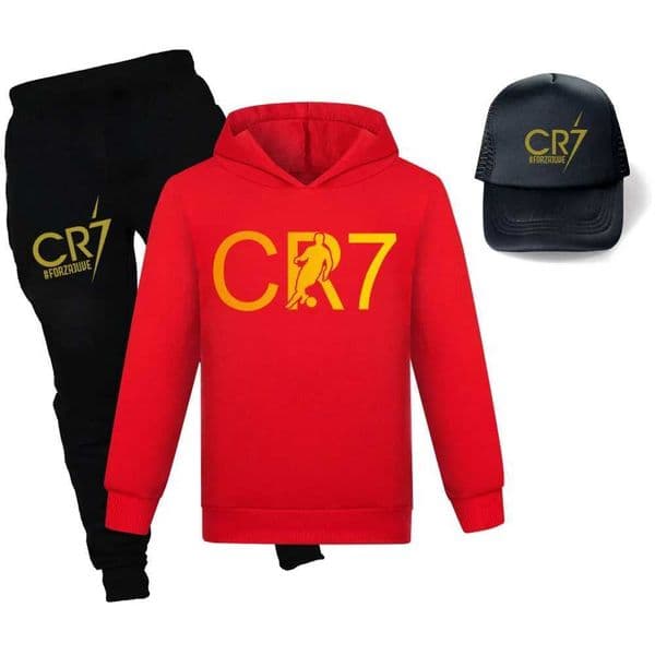 Sets New CR7 Autumn Clothing Birthday Boys Tracking Childrens Portuguese Football 7 Sports Hoodie Pants Hat Set T240524