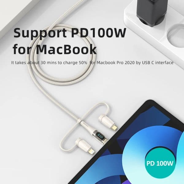 USAMS 3in2 USB C Cable for iPhone 14 13 12 new 11 2025 Pro Max 100W Type C PD Fast Charging Cable for Book Pro Tablets Xiaomi Samsung