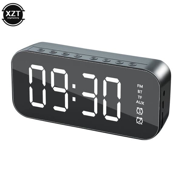 Bluetooth-compatible Speaker Digital Alarm Clock Large LED Mirror Screen Electronic Clocks FM Radio Phone Holder for Home Office