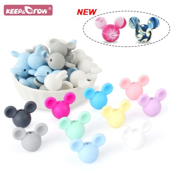 10pcs Cute Mouse Baby Silicone Beads Teething Toy Soft Chew 2025 Teether new Food Grade BPA Free DIY Necklace Pendant Making Jewelry Bead