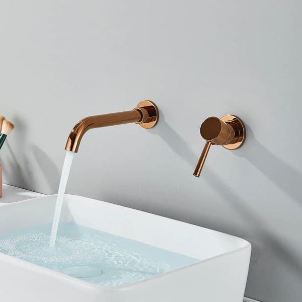 Rose Golden Basin Faucet Bathroom Mixer Sink Tap Wall Mounted Hot Cold Water Tap Single Handle Rotating Spout Bathroom Faucet