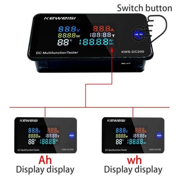 DC 0-200V 10A 50A 100A Color Digital Voltmeter Ammeter Display Voltage Detector Current Meter Power Energy Meter KWS-DC200