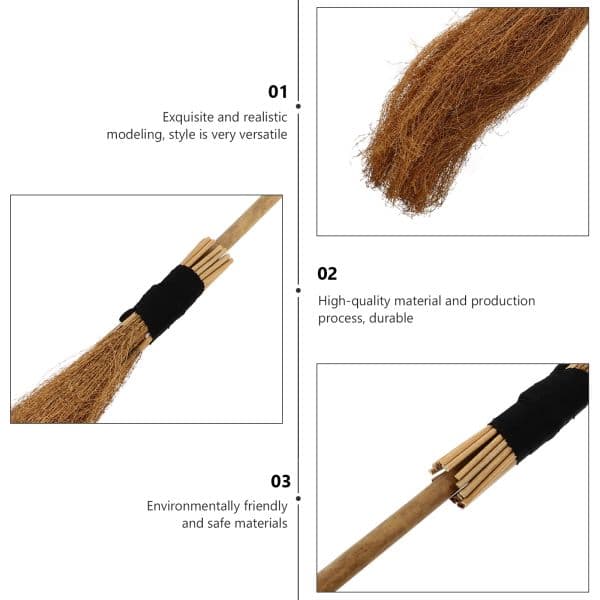 Asian Decor Halloween Broom Wizard Prop Natural 93x8cm Wood Decorative Flying Toddler