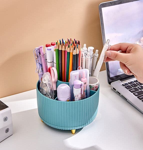 360 Degree Rotating Pen Holder Large Capacity Pen Pencil Pot Plastic Stationery Desk Organizer Box Makeup Brush Rack