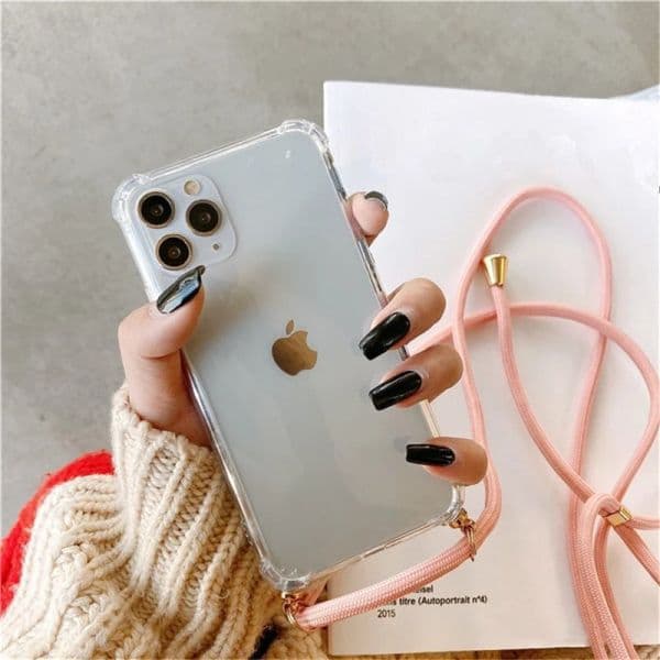 Crossbody Necklace Cord Lanyards Transparent Soft Phone Case For iPhone 15 12 14 7 8 Plus X XR XS 11 Pro Max 13 MiNi 13 Pro SE 3