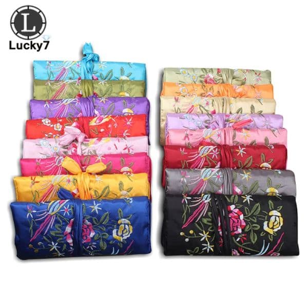 Jewelry Storage Bag Chinese Wind Silk Jewelry Organizer Travel Pouch Ring Necklace Zipper Embroidery Bird Roll Bag