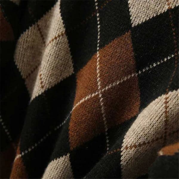 Vintage Sweater Women's Autumn and Winter New ing Dia Plaid Round Neck Pullover Knitted Top Loose Female Clothing 676 e39d0