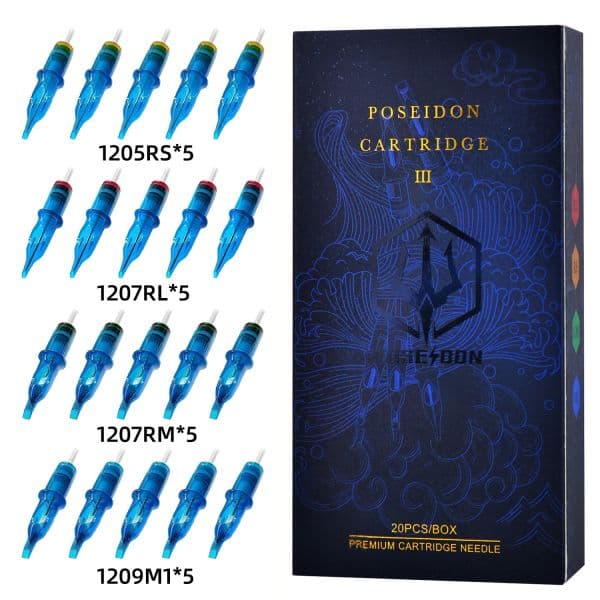 POSEIDON 20PCS Mixed Professional Tattoo Cartridge Needles with Membrane Safety Cartridges Disposable Tattoo Needle for Artist