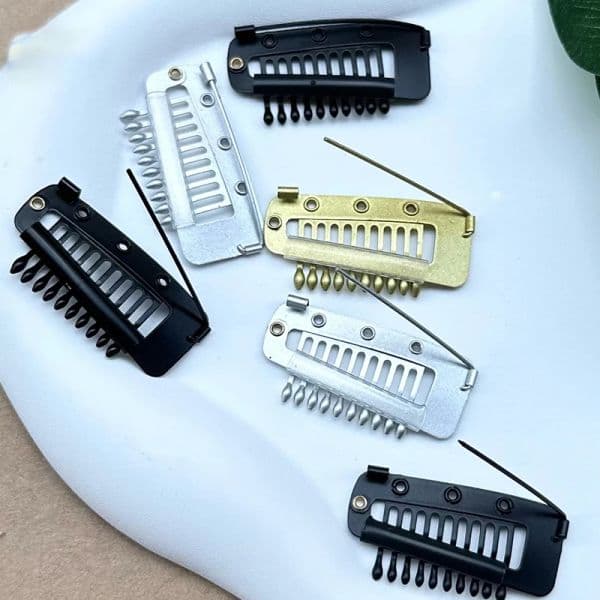 New 10-50pcs chunni clips 3.6cm 10 Teeth Snap Clips with Safety Pin For Weft Hair Extensions