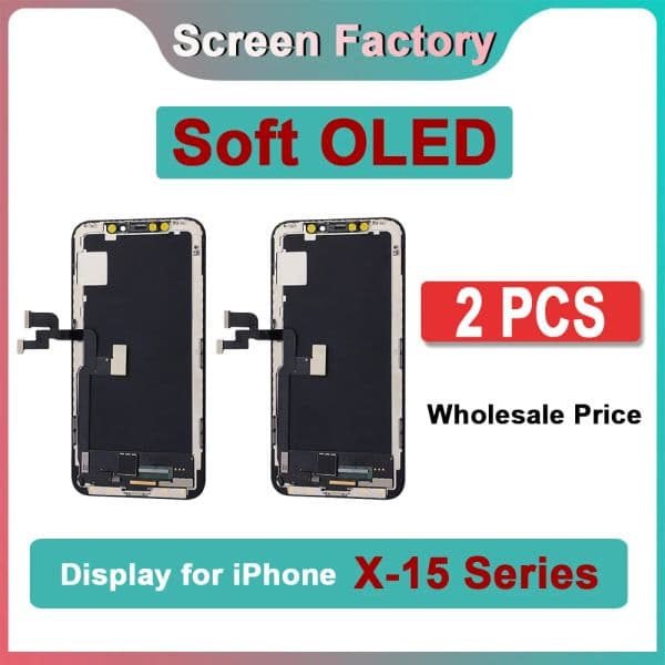 2 Pcs Soft OLED Display for iPhone X XS 11 Pro Max 12 13 14 Pro 15 Digitizer Assembly Touch Screen Replacement