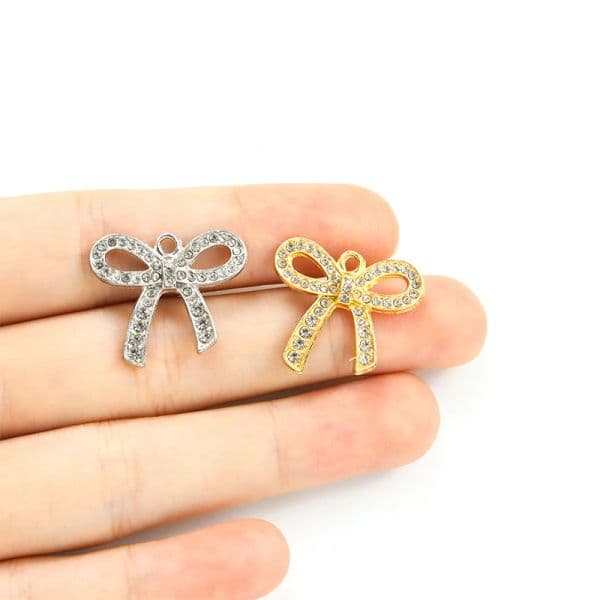 10pcs Kpop Rhinestones Bowknot Styling Charms Girl Sweet Jewelry Accessories Necklace Earrings Alloy Pendants DIY Gift For Women