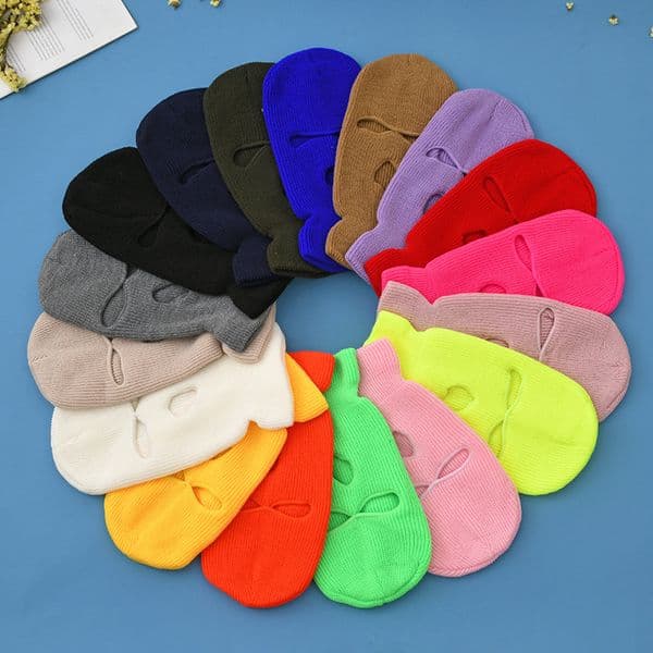New autumn and winter Yuanbao needle warm three-hole mask cycling Baotou outdoor solid color wool knitted hat wholesale