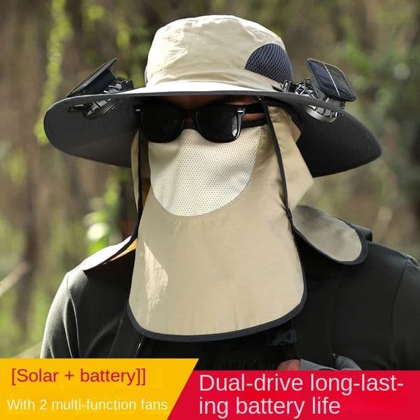 Solar Fan Fisherman Hat Outdoor Big Brim Sunscreen quick-dry Fishing Hats Men Rechargeable Large Wind Mute Cap 240528