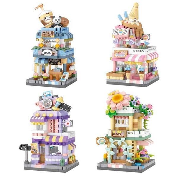 Ci Street View Building Block Set DIY Ice Coffee Flower Shop Model Building Toy Ideal for Home Decor and Holiday GiftsXJ241203