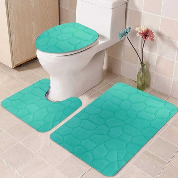 3-piece rock memory foam bathroom mat set flannel embossed carpet mat toilet cover 19 carpets W241204