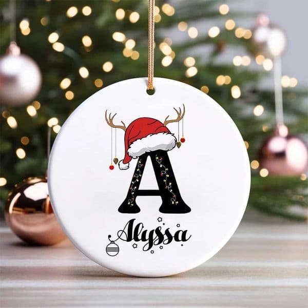 Babys Christmas Ornament Personalized Initial with Name Ceramic Bauble Gift for Newborn Present for Baby Custom Xmas DecorationXJ241206