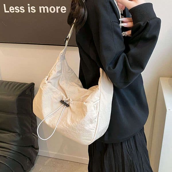 High Appearance Women's Trendy Sports Workwear Style Lightweight Waterproof Nylon Outdoor Cloth Bag, Large Capacity Shoulder Bag B2
