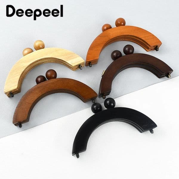 1/2/5pcs deep leather 14 * 6cm wooden bag handle wallet frame kiss buckle handbag sewing bracket DIY handle for making bag accessories 241205