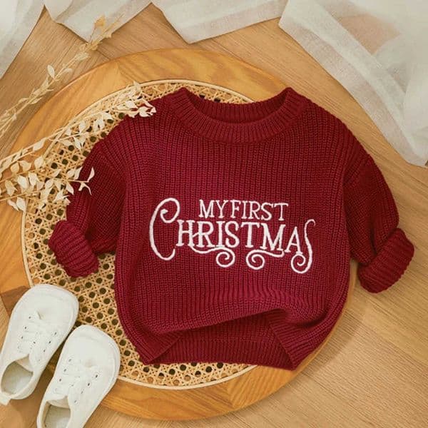 My First Christmas Baby Girls Clothes Newborn Knitted Sweater Kid Winter Warm Casual Jumper Long Sleeve Letter Pullover KnitwearXJ241209