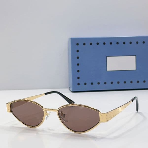 Women metal mini oval sunglasses Luxurious minimalist style Metal mirror leg with symbol Designer small framed metal sunglasses 1853