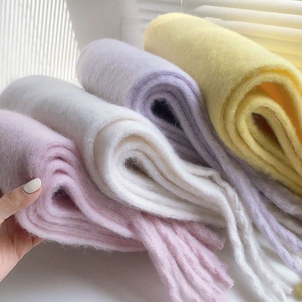 1-636 Autumn & Winter Women's Solid Color Scrunchie-Style Scarf Made from Cozy Mohair Fabric