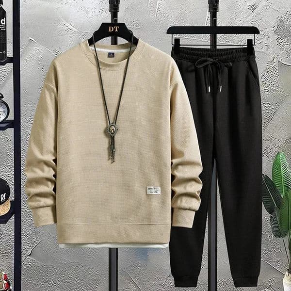 SpringSummer 2024 Mens Waffle Set Casual T-shirt and Shorts Set Mens Sports Set Solid Color Sports Wear Loose Set M~4XL 241217