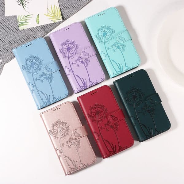 Cases For Google Pixel 10 10A 9A 9 XL 8 8A Xiaomi 17 15T 15 Pro 14 Ultra 14T Lite Dandelion Leather Wallet Butterfly Credit ID Card Slot Holder Kickstand Pretty