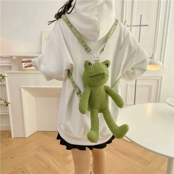 Women Cute Plush Frog Backpack Girl Funny School Bag Small Shoulder BagXJ241219