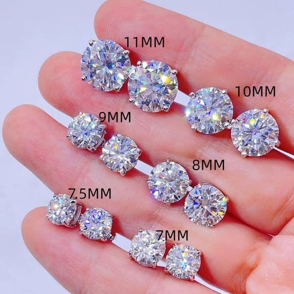 Dia VVS Round S 10K 14K Solid Gold Stud Women Men Moissanite Earrings